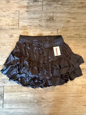 NWT Aerie Women's Ruffled Mini Skirt in Dark Grey - Casual Tiered Design